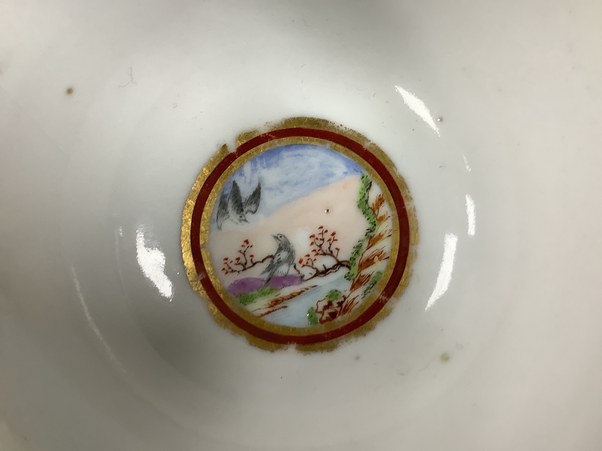 An unusual Chinese famille rose tea bowl and saucer, 18th century, saucer diameter 14cm